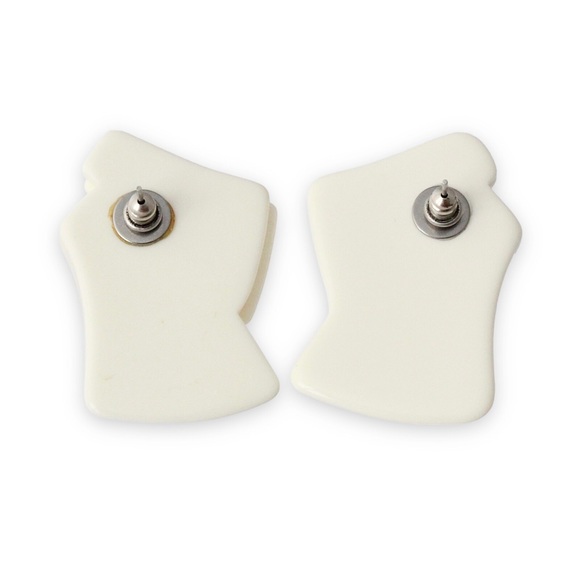 Vintage White Lucite Stud Earrings Abstract Modernist Large Statement Studs - Picture 4 of 4